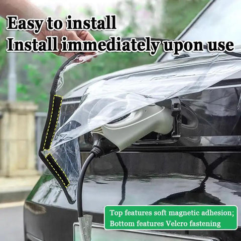 Weatherproof Magnetic EV Charger Port Cover For Ford F150 Lightning Steel Body installed on charging port with magnetic adherence.