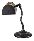Mica Mission Desk Lamp With Deep Burnt Umber Mica Shade And Scimitar Pattern, 48 Pieces Of Hand Rolled Art Glass In Dark Bronze Finish