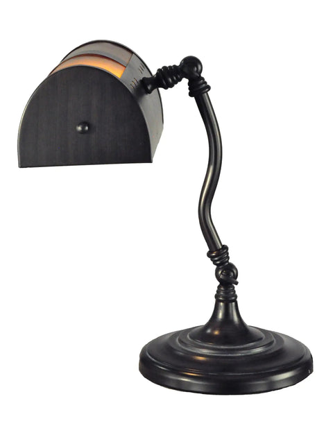 Mica Mission Desk Lamp With Deep Burnt Umber Mica Shade And Scimitar Pattern, 48 Pieces Of Hand Rolled Art Glass In Dark Bronze Finish