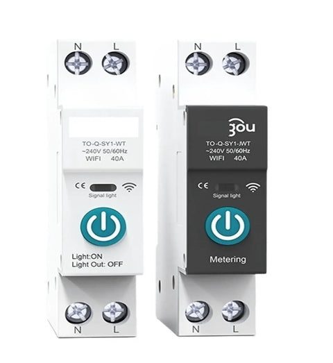 Gutsy 63 Amp Single Pole Circuit Breaker Switch With Sleek Metering And Din Rail Remote Control For Snappy Home Electrical Panels, black finish, 40A, WiFi metering.