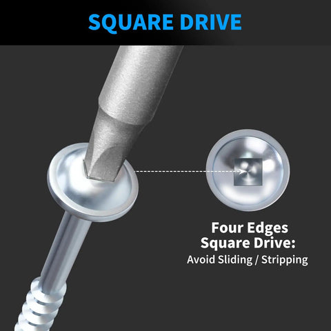 Pocket Hole Screws Size Eight One And One Quarter Inch, 150 Piece Zinc Coated Square Drive Kit showing square bit engaged in screw