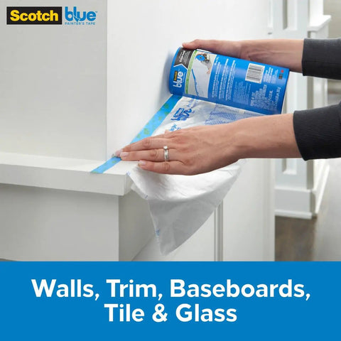 DIY Ready Pre Plastic Painters Tape With Bladed Dispenser 24 Inch By 30 Yard All In One Tape And Masking Film System in use on trim
