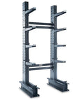 Heavy Duty Pin Lock Cantilever Rack With Eight Adjustable Arms For Warehouse Storage Of Bar Tube And Sheet Stock Forklift Ready Industrial Steel.