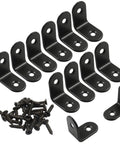 Heavy Duty Black 12 Pack Of 1 Inch Stainless Steel L Brackets With Screws showing corner supports and screws.