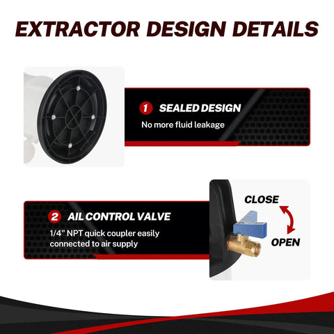 Sealed design and air control valve details of 9L Pneumatic Oil Extractor Pump Vacuum Fluid Extractor for Automotive Engine Oil Change