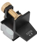 Dead On Accurate 7 Degree Dovetail Magnetic Saw Guide For Hand Woodworking Birdtail Joints Built Like A Tank Aluminum Alloy Build Precision Craft Jig close-up showing adjustable clamp and angle cut.