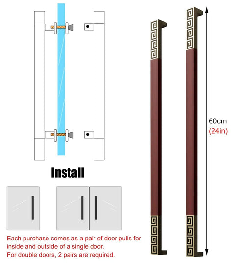 Durable 304 Stainless Steel Push Pull Door Handle For Sliding Barn Doors Rectangle Front Door Handle With Screws Exterior Interior Mount Single Or Double Sided Install Style1 60 Cm Length Easy Drill In No Fuss, 60 cm handles with installation guide and measurements.