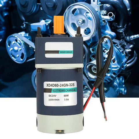 Real Deal 24V DC Geared Motor With 60W Kick And Smooth Adjustable Speed Control Built Tough With Solid Metal Gears For DIY Rockstars And Shop Projects Rolling At 160 RPM, detailed view of motor front.