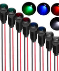 Eight Piece LED Indicator Pilot Lights Set Red Blue Green White For Panel Mount 8mm Hole AC DC 12 24V Flame Retardant Shell