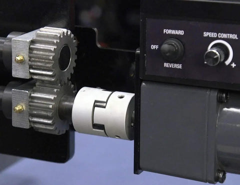 Bead Roller Drive System With 1/6 HP 120V Motor, Variable Speed 0 To 20 RPM, And Foot Pedal Control, gear and coupling close-up