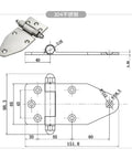 Diagram of Beefed Up Heavy Duty Rotating Concealed Door Hinges In Stainless Steel, dimensions detailed for installation.