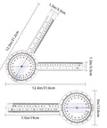 12 Inch Transparent Goniometer For Physical Therapy And Joint Range Of Motion Measuring Protractor Ruler 360 Degree Angle Gauge Made Of Plastic Durable Clear Markings For Accurate Readings In Clinic Or Home Use with dimensions shown