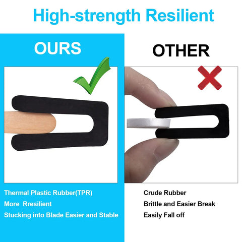 Comparison of high-strength Thermal Plastic Rubber clip vs. crude rubber clip from Ceiling Fan Balancing Kit With 20 Pieces And 5 High Calibration Blade Balance Tools, 5 Resilient Clips And 15 Self Adhesive 3G Weights To Stop The Wobble, Easy To Follow Universal Fit For Most Ceiling Fans.