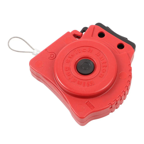 Built Tough Stainless Steel Lockout Tagout Cable Padlock Featuring Auto Retracting Safety Cord For Heavy Duty Machine Shutdown and Crew Protection On The Job Site, red retractable safety cord.