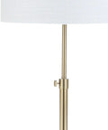 Close-up of 65-Inch Brass Gold And White Marble Adjustable LED Floor Lamp With White Linen Shade For Living Room And Bedroom Bold Modern Glam Standing Light Bulb Included.