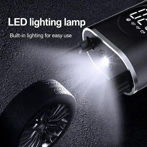 Portable Digital Tire Inflator Pump For Toyota Rav4 Ev With Bright Led Work Lamp And Auto Shutoff, displaying built-in LED lamp.