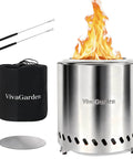 Tabletop Fire Pit Portable Smokeless Camping Stove 9.5 X 8.6 Inch Stainless Steel Fire Pit with included bag, forks, and mat.