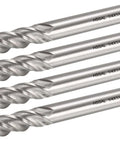 Set of four HSS spiral end mills, 1/4-in shank, 4-flute