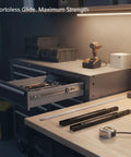 Heavy Duty Ball Bearing Drawer Slides With Cold Rolled Steel Bottom Mount Hardware Black Finish 1 Pair on workbench