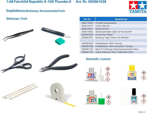 Assembly tools for 1/48 Scale A-10 Thunderbolt II Plastic Model Kit With Pilot Figure And Ejection Seat, Decals For Five USAF Aircraft