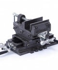 Heavy Duty Etyldya 5 Inch Bench Vise With Cross Slide For Milling & Drilling Press featuring serrated grips and cast iron construction.
