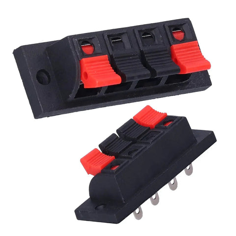4 Way Speaker Connector Spring Loaded Terminal Kit Black ABS Metal Build For Easy Wiring Handles Zero To Two Hundred Fifty Volts Three Amps Rating Durable Audio Terminal Clips Perfect For Speaker Wire Upgrades And Quick Install