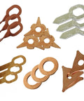Copper Plated Steel Car Dent Repair Pulling Pad Washer Kit showing round, triangle, and OT washer rings for dent removal.