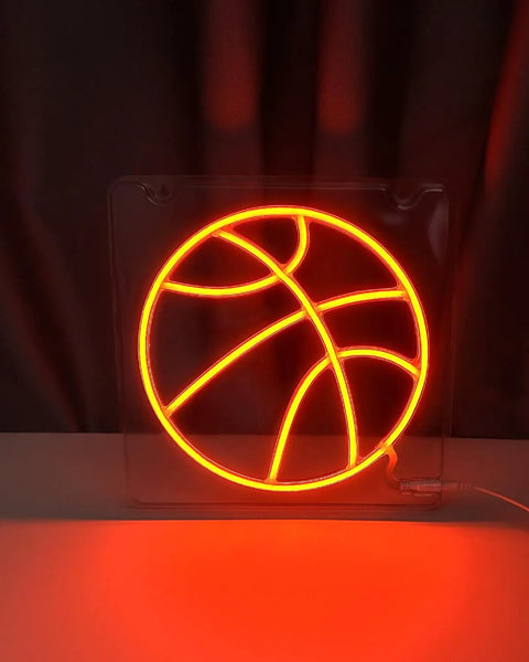 Basketball Neon Sign LED Light 11.8 Inch for Bedroom Decor and Game Room Aesthetic, glowing orange basketball design.