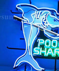 Blue Billiards Neon Sign Light Handmade LED Neon Tubing 14x17 Inch With Transparent Acrylic Frame featuring pool shark design