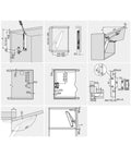 Technical diagram of Soft Closing Cabinet Hinge With Lift Up Action For Overhead And Wall Cabinets details and measurements.