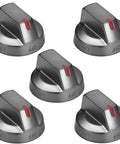 Upgraded DG64-00473B Black Stove Knobs Replacement Set for gas burners 5 pack shown from top angle
