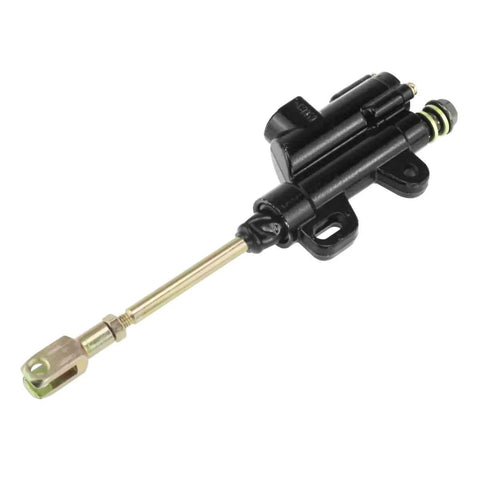 10mm Banjo Rear Hydraulic Foot Brake Master Cylinder For Dirt Bikes And ATVs, black aluminum, side view