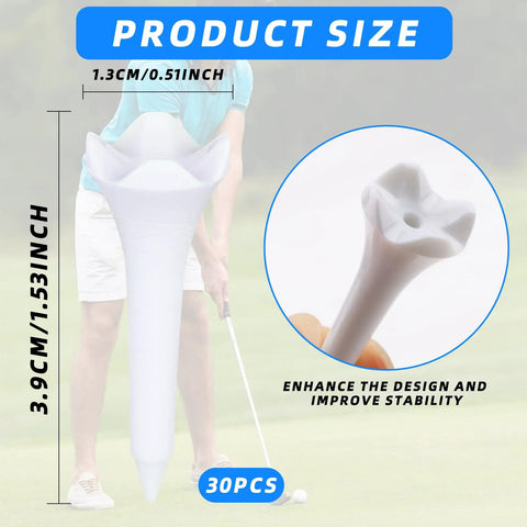 30 Pack 1.5 Inch Short Plastic Golf Tees With Four Prongs For Less Friction And Side Spin, close-up of tees showing prongs