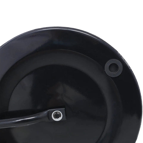 Close-up of black steel drum on Beefy Pro Grade Lawn Roller For Smooth Lawns Push Or Tow Design With 48.5 Inch Height 16 Gallon Drum