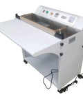 Jaryannix 220V Pneumatic Heat Shrink Bag Sealer With Foot Pedal And Precision Digital Timer Control For Flexible Packaging Length Adjustments showing a sleek white design and control panel.