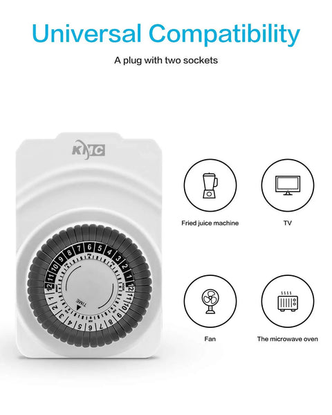 Workhorse 2 Pack Mechanical Outlet Timers Dual Plug-In Switches For Indoor Home Automation Grounded 3 Prong Design White Finish
