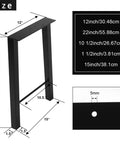 Diagram showing 22 Inch Black Industrial Table Leg Set Of 2 Heavy Duty Steel Desk Bench And Coffee Table Legs with measurements