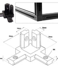 Diagram and installed view of 20Pcs 2020 Aluminum Extrusion Connectors 3 Way Corner Brackets L Slot T Slot Interior Joint Set 6mm With Screws And Wrench Black Easy Install DIY Friendly Heavy Duty Aluminum Profile Connectors