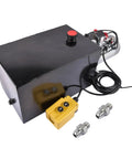 Beefy 12V DC Single Acting Hydraulic Pump Power Unit With 3.75 Gallon Steel Reservoir For Dump Trailers And Dump Trucks And Industrial Use High Flow 0.91 GPM Corrosion Resistant Motor Heavy Duty Hydraulics