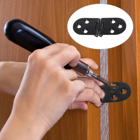 Installation of Four Pack Folding Flip Top Hinges In Zinc Alloy Black for doors and cabinets with a screwdriver.