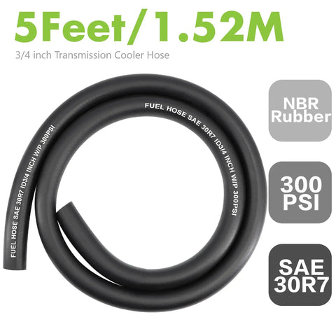 3/4 Inch ID 5 Foot SAE 30R7 Fuel Line Hose Kit With 10 Clamps For Diesel Oil And Hydraulic Lines, black NBR rubber