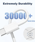 Plug And Play CarPlay Cable For iPhone 17 16 15 Pro Max And iPhone 16 15 Plus Three Foot USB A To USB C Fast Charge Data Sync Cord For iPad 10th Gen Pro Air Mini 6th Gen Car Charging Cable For The Road showing bend lifespan of 30000+