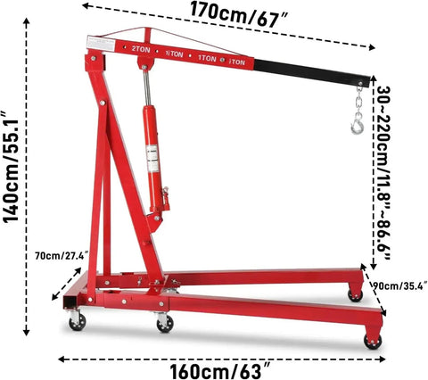 Badass 2 Ton Hydraulic Engine Hoist 4000 Lb Capacity Folding Cherry Picker Workhorse dimensions with smooth lifting action.