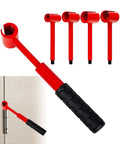 4 In 1 Door Hinge Gap Adjuster with red and black ergonomic handle, showing various wrench sizes for door alignment