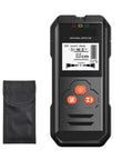 Rock Solid Black Metal Detector And Stud Finder With Hd Backlit Lcd Screen showing handheld device and black case for easy carrying.