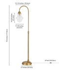 70 Inch Tall Arc Floor Lamp With Teardrop Seeded Glass Shade In Brass Finish, detailed dimensions and design view