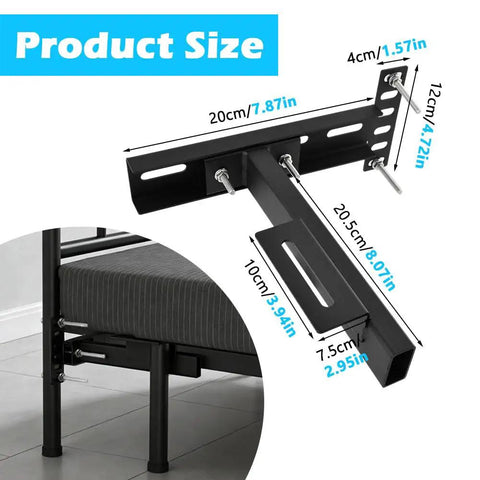2 Pack Heavy Duty Adjustable Headboard Brackets For Metal Bed Frame With Universal Footboard Extension Kit Fits Queen King Twin dimensions with measurements.
