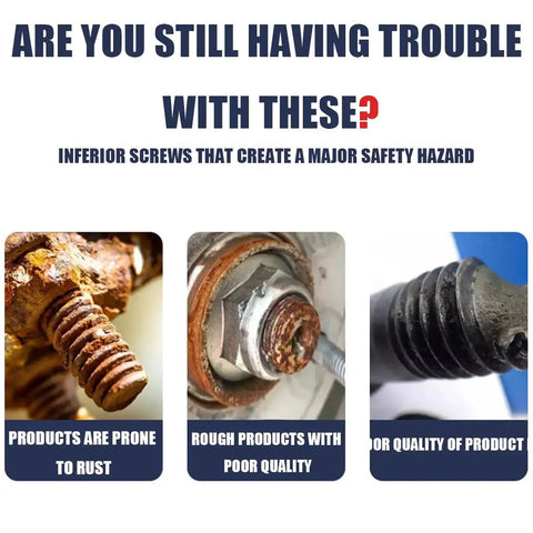 Rusty screws highlighting inferior quality and safety hazards compared to Hardcore 40 Pack M4.8 X 17.8 Mm Phillips Truss Head Self Tapping Screws.