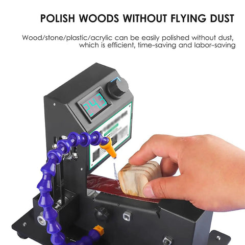 Mini Belt Sander Electric Polishing Machine For Metalworking And Wood. Compact tool polishing wood with wet dry capability.