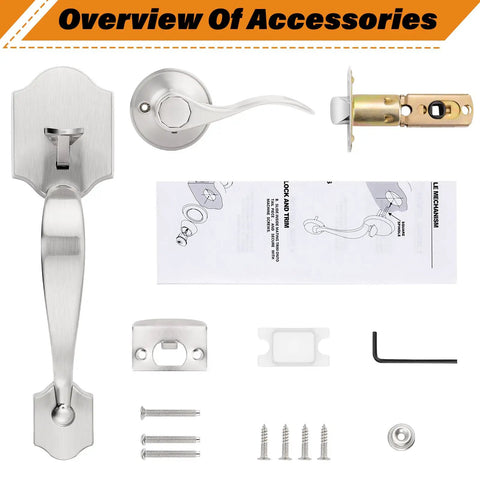 Camelot Trim Front Entry Handleset With Lower Half Grip Wave Lever And Passage Lock Brushed Nickel Finish Keyless Door Locks No Fuss Install accessories
